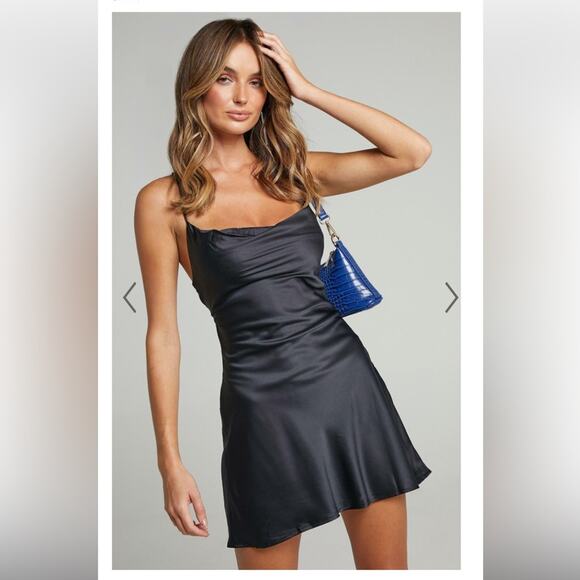 Showpo Before your time black satin slip mini dress 6 NWT - Picture 2 of 8